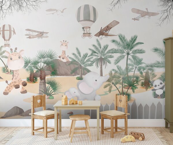 Fototapet Perete mural de animale și avioane, Fototapet copii, Fototapet populare, u95899 - Tapeko.ro