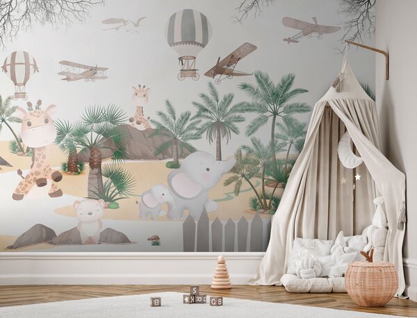 Fototapet Perete mural de animale și avioane, Fototapet copii, Fototapet populare, u95899 - Tapeko.ro