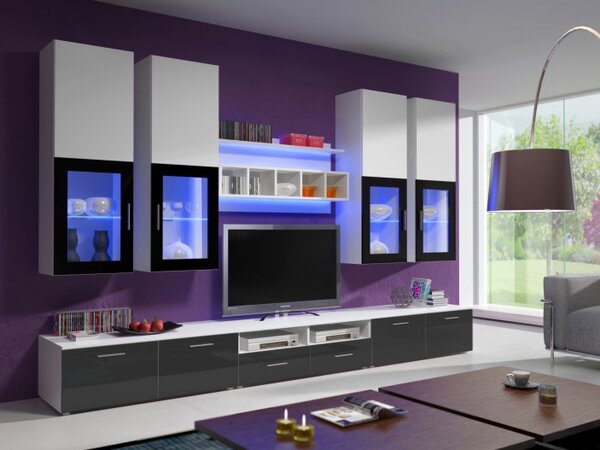 Mobilier living Aston 1 (Alb + gri) (cu iluminat). 611004