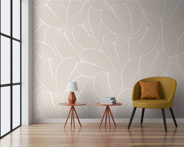 Fototapet Model de frunze pe un fundal bej, Fototapet frunze, Fototapet populare, u96282 - Tapeko.ro