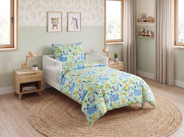 Lenjerie de pat din bumbac pentru patut JUNGLE JOY colorata Dimensiune lenjerie de pat: 40 x 60 cm | 100 x 135 cm