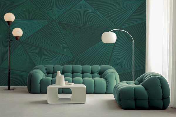 Fototapet Model triunghiular verde pe o suprafață verde, Fototapet designer, Fototapet populare, u96289 - Tapeko.ro