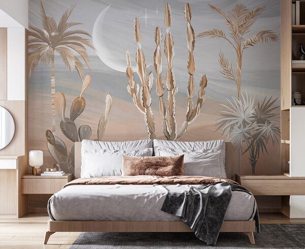 Fototapet Desert peisaj cu cactus și palmieri, Fototapet 3D, Fototapet populare, u96444 - Tapeko.ro