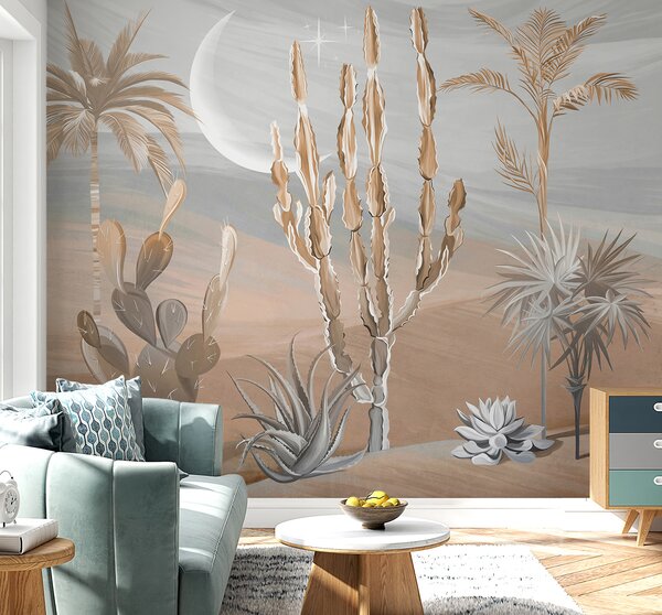 Fototapet Desert peisaj cu cactus și palmieri, Fototapet 3D, Fototapet populare, u96444 - Tapeko.ro