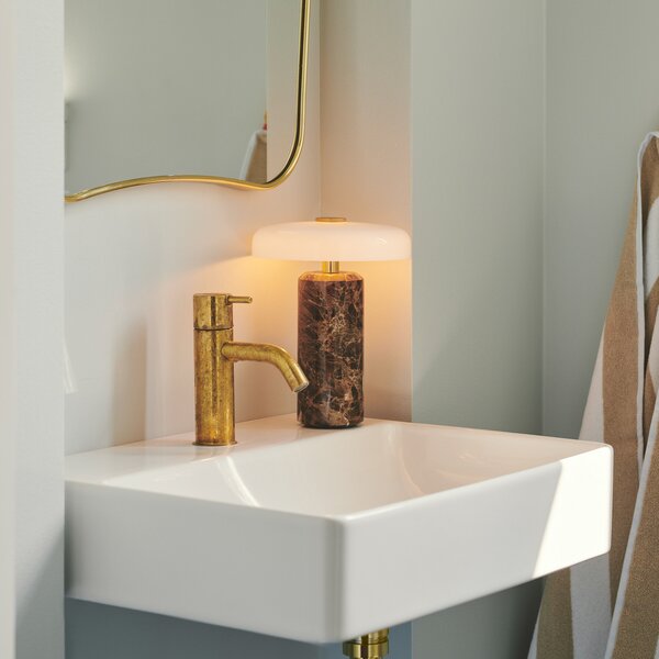 DESIGN BY US Lampă de masă reîncărcabilă Trip LED, maro / alb, marmură, sticlă, IP44, reglabil, Maro / Rugină, Marmură, Design