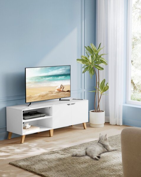 TV szekrény, 2 ajtóval, polcokkal, fehér 140x40x45cm