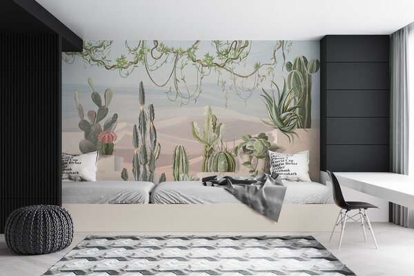 Fototapet Perete mural de cactuși și plante suculente, Fototapet 3D, Fototapet populare, u96445 - Tapeko.ro