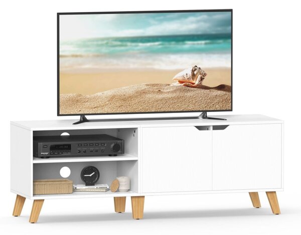 TV szekrény, 2 ajtóval, polcokkal, fehér 140x40x45cm