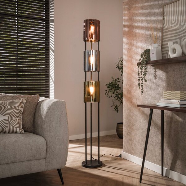 Zijlstra Lampadar Lucente Tricolore, negru, 3 becuri, 175 cm, E27, Negru, Camera de zi / sufragerie, Metal, Modern
