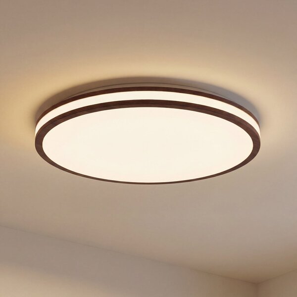 Lindby Plafonieră LED Emiva, Ø 50 cm, lemn închis la culoare, CCT, reglabil, Lemn, Camera de zi / sufragerie, Lemn, Modern