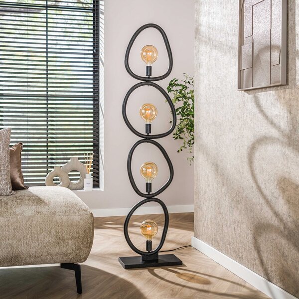 Zijlstra Lampadar Pebble, negru, 4 becuri, înălțime 165 cm, E27, Negru, Camera de zi / sufragerie, Metal, Modern