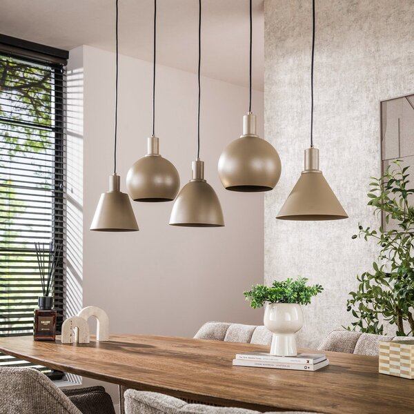 Zijlstra Lampă suspendată Metallo, bej, 5 becuri, 118 cm, E27, reglabil, Bej, Camera de zi / sufragerie, Metal, Modern