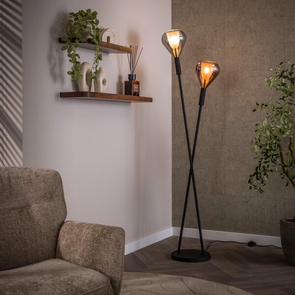 Zijlstra Lampadar Wings, negru/cupru/crom, 2 becuri, 175 cm, G9, Negru, Camera de zi / sufragerie, Metal, Modern