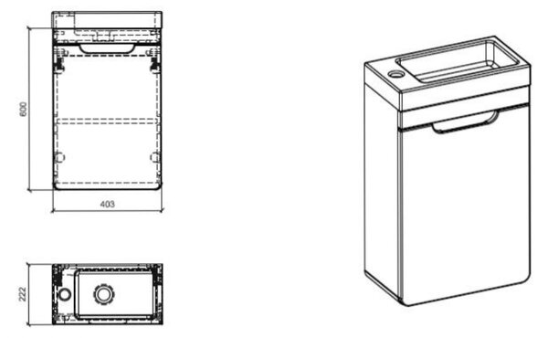 Comad Aruba White dulap 40x22x60 cm sub chiuveta pe perete alb-stejar ARUBAWHITE826FSC