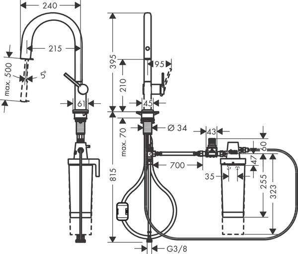 Hansgrohe Aqittura M91 baterie de bucatarie cu filtru pe picior oţel inoxidabil 76801800