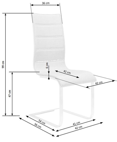 Scaun tapitat K104, negru/alb/crom, piele ecologica/metal, 42X58X99 cm