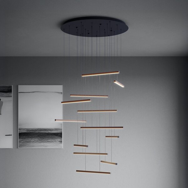 Stars of Light Lampă suspendată LED Lindoza, negru, 44 cm, 12 becuri, reglabil, Negru, Camera de zi / sufragerie, Metal, Modern
