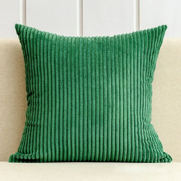 Husă elegantă pentru pernă decorativă din catifea cordonată, 45 x 45 cm – Verde