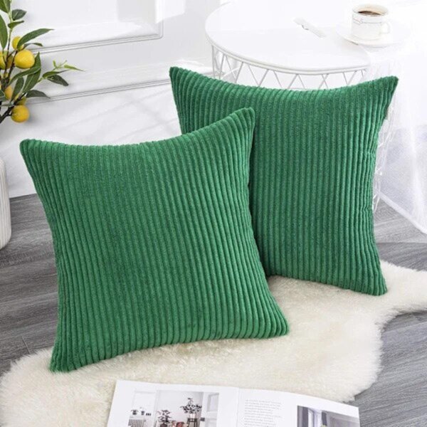 Husă elegantă pentru pernă decorativă din catifea cordonată, 45 x 45 cm – Verde