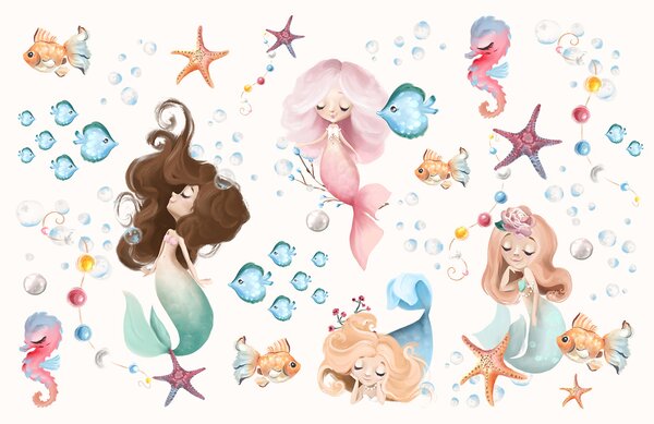 Fototapet Colecție de sirene de desene animate, Fototapet copii, Fototapet populare, u96868 - Tapeko.ro