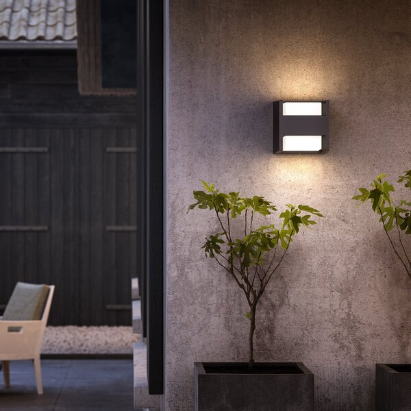 Philips LED-aparat de iluminat exterior Arbour 2 becuri, 2.700 K, Negru, Metal, Modern, Perete unghiular