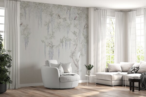 Fototapet Un model floral elegant cu păsări, Fototapet flori, Fototapet populare, u96928 - Tapeko.ro