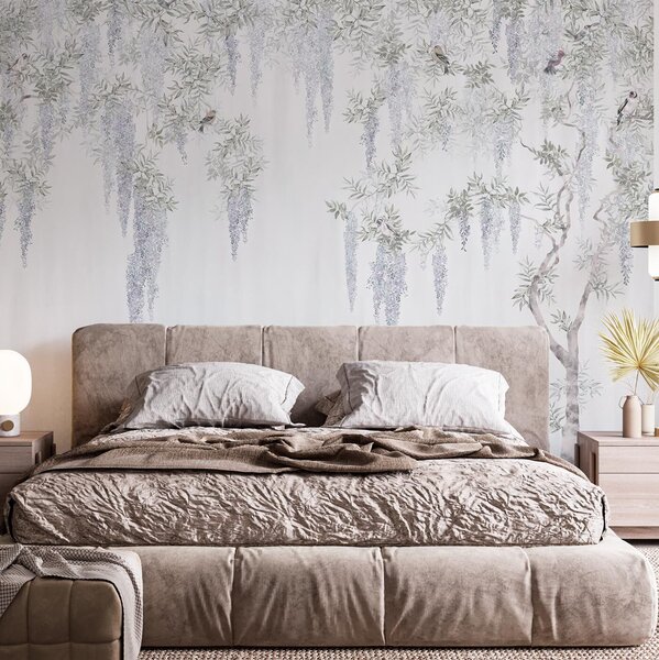 Fototapet Un model floral elegant cu păsări, Fototapet flori, Fototapet populare, u96928 - Tapeko.ro