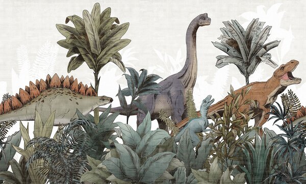 Fototapet Grup de dinozauri într-o junglă, Fototapet copii, Fototapet populare, u96938 - Tapeko.ro