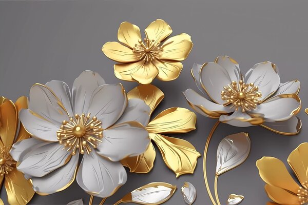 Fototapet Flori metalice elegante reprezentate artistic, Populare fototapet, Populare fototapet, u96957 - Muralas.ro