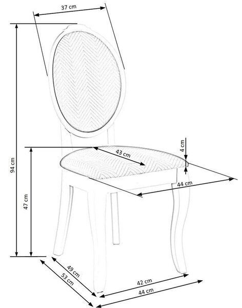 Scaun alb cu gri VELO, gri/alb, stofa catifelata/lemn, 44x53x96 cm