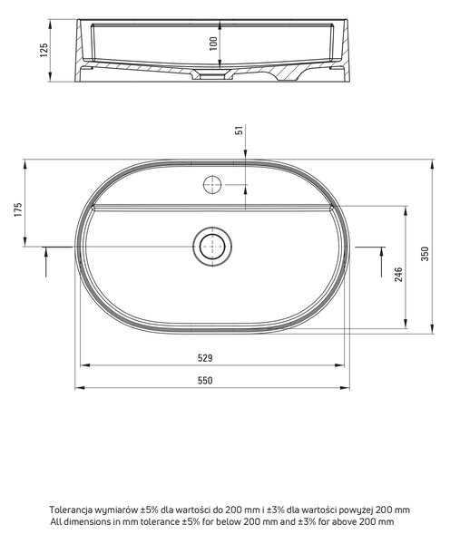 Deante Silia lavoar 55x35 cm ovale de blat antracit mat CQS_TU6B