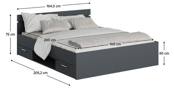 Pat matrimonial 160 cm Michigin (grafit) (cu spațiu de depozitare). 1096903