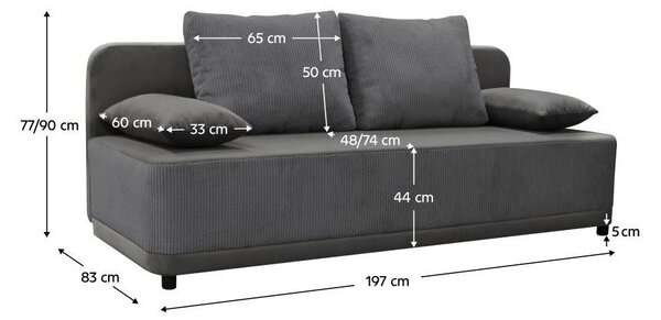 Canapea extensibilă Sonta (gri) (cu sp. depozitare). 1096913