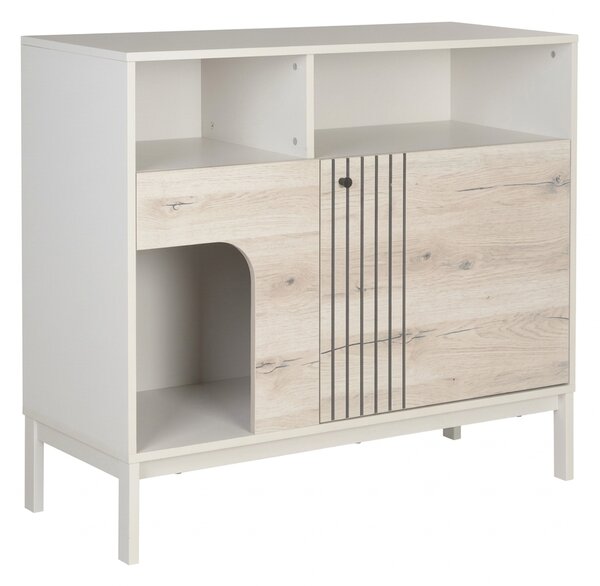 OFERTA Comoda FROST 100x90 cm alba, decor stejar alpin calitatea II