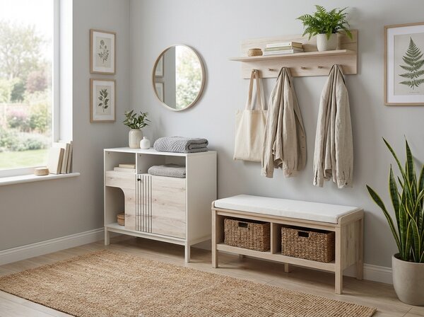 OFERTA Comoda FROST 100x90 cm alba, decor stejar alpin calitatea II