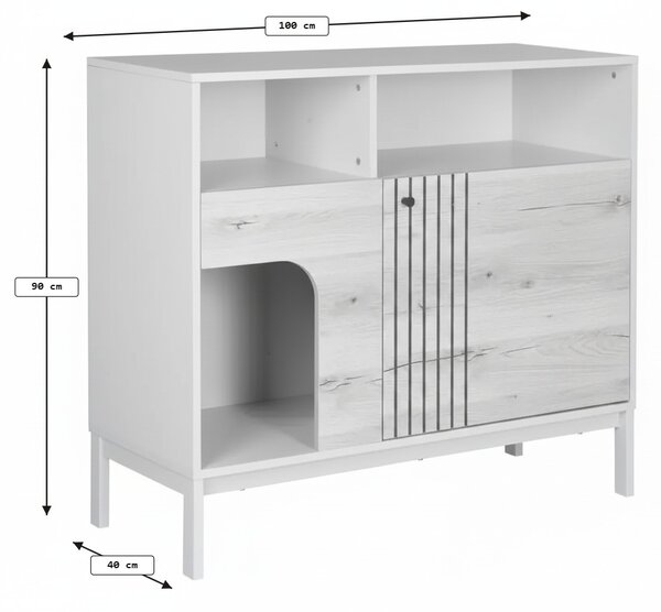 OFERTA Comoda FROST 100x90 cm alba, decor stejar alpin calitatea II
