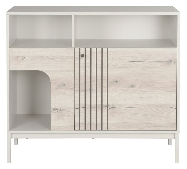 OFERTA Comoda FROST 100x90 cm alba, decor stejar alpin calitatea II