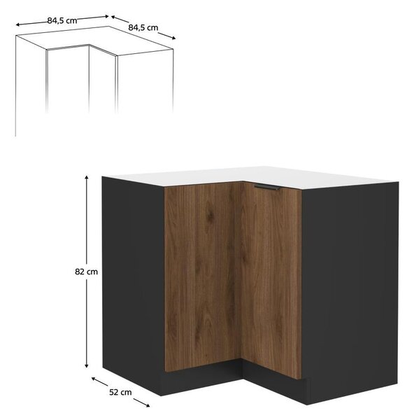 Dulap inferior de bucătărie, de colț Monzesa 90x90 DN 2F BB (Nuc okapi + Negru) . 1096945
