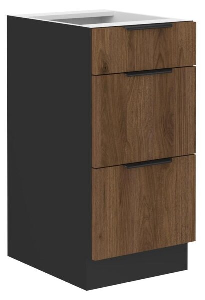 Dulap inferior de bucătărie Monzesa 40 D 3S BB (nuc okapi + negru) . 1096940