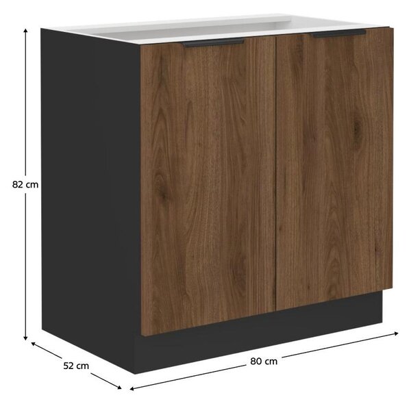 Dulap inferior de bucătărie Monzesa 80 D 2F BB (nuc okapi + negru) . 1096933