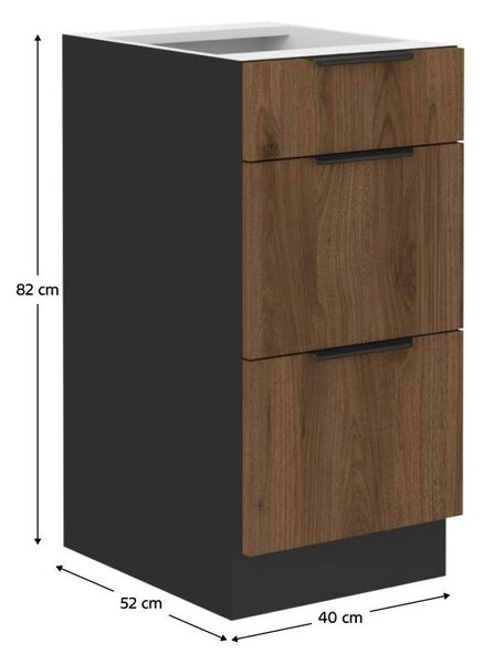 Dulap inferior de bucătărie Monzesa 40 D 3S BB (nuc okapi + negru) . 1096940