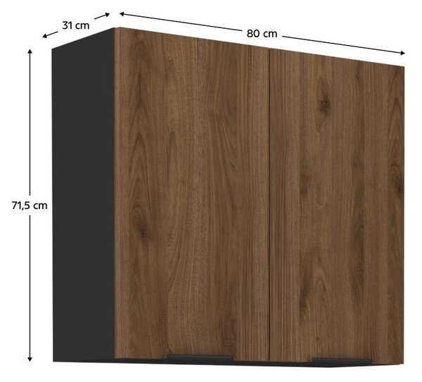 Dulap superior de bucătărie Monzesa 80 G 72 2F (nuc okapi + negru) . 1096947