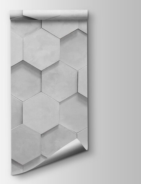Fototapet Hexagoane albe pe un perete, Fototapet geometric 3D, Fototapet populare, u97132 - Tapeko.ro
