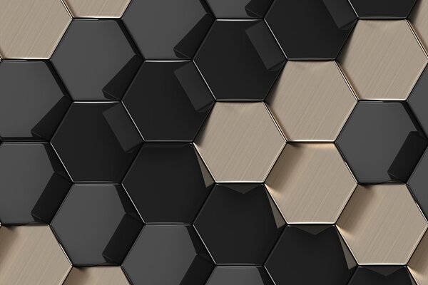 Fototapet Model hexagonal în negru și bej, Fototapet geometric 3D, Fototapet populare, u97138 - Tapeko.ro