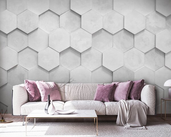 Fototapet Hexagoane albe pe un perete, Fototapet geometric 3D, Fototapet populare, u97132 - Tapeko.ro