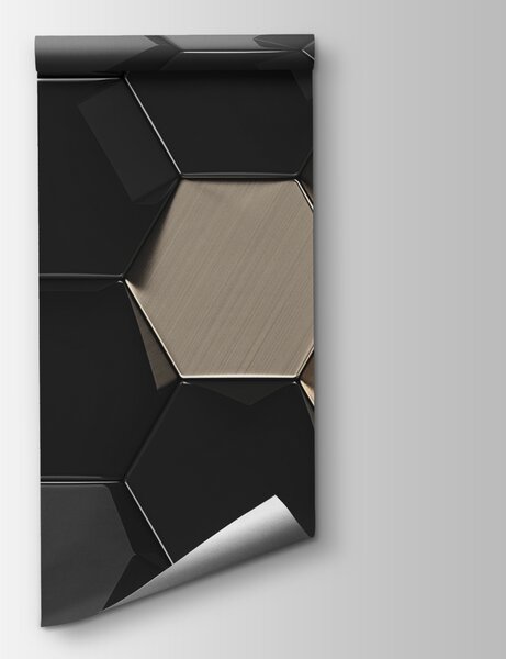 Fototapet Model hexagonal în negru și bej, Fototapet geometric 3D, Fototapet populare, u97138 - Tapeko.ro
