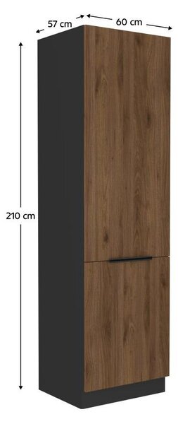 Dulap bucătărie pentru frigider încorporat Monzesa 60 LO 210 2F (nuc okapi + negru) . 1096970