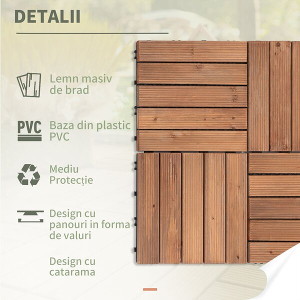 Outsunny Gresie din Lemn pentru Terase și Grădini, Set 27 Plăci, Ușor de Asamblat, pentru Exterior | Aosom Romania