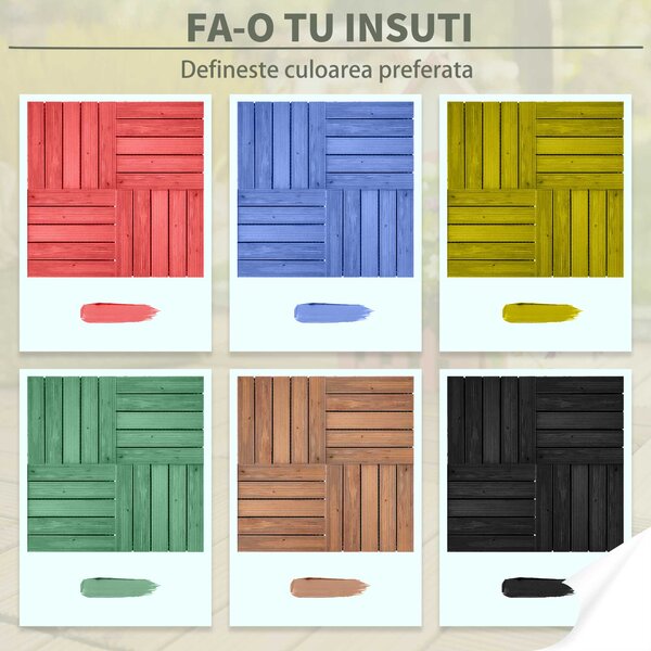 Outsunny Gresie din Lemn pentru Terase și Grădini, Set 27 Plăci, Ușor de Asamblat, pentru Exterior | Aosom Romania