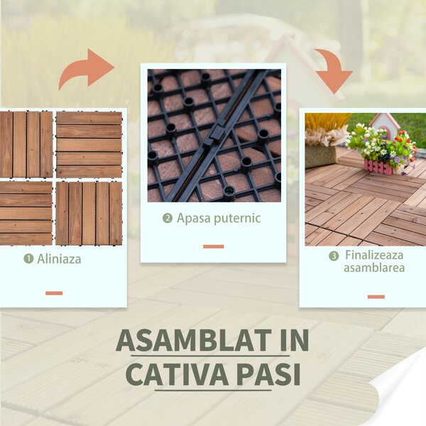 Outsunny Gresie din Lemn pentru Terase și Grădini, Set 27 Plăci, Ușor de Asamblat, pentru Exterior | Aosom Romania
